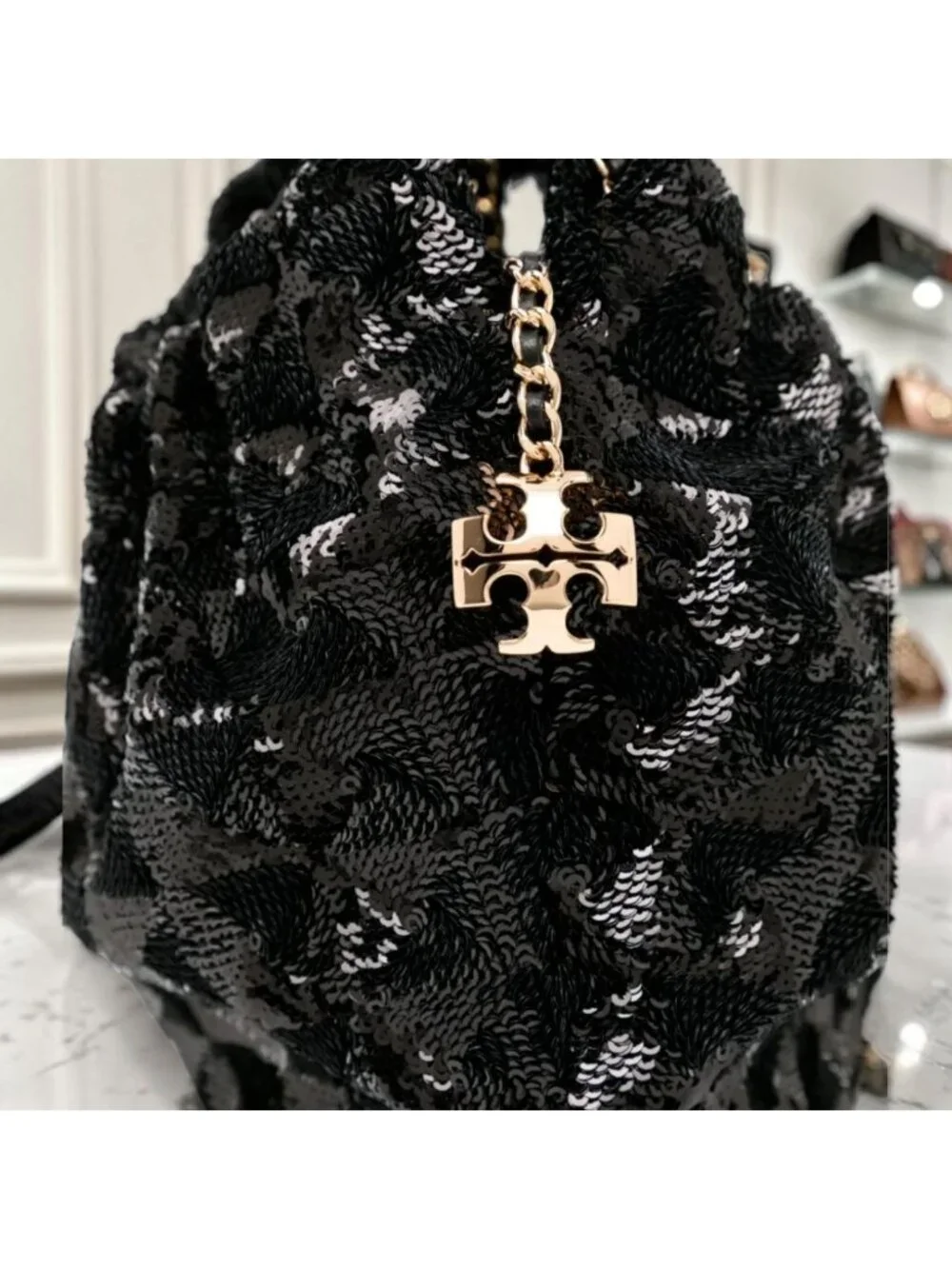 NEW!!  TORY BURCH FLEMING Black Sequin Hobo Bag/Crossbody  623T272P